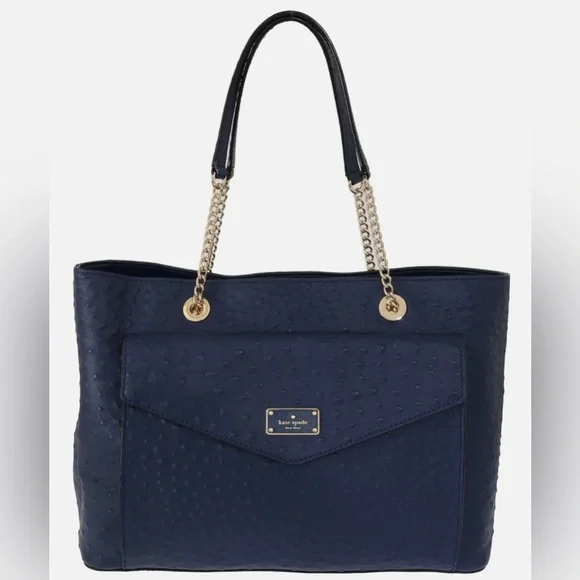 Authentic Kate Spade Blue Leather Halsey la vita Ostrich Handbag and wallet - Picture 7 of 16
